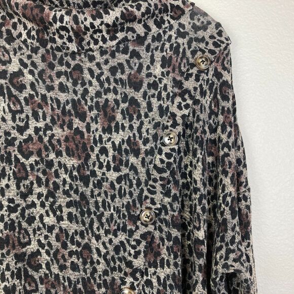 Peace and Pearls Women's Sweater Size 1X Brown Black Animal Print Cowl Neck Soft - Picture 6 of 7